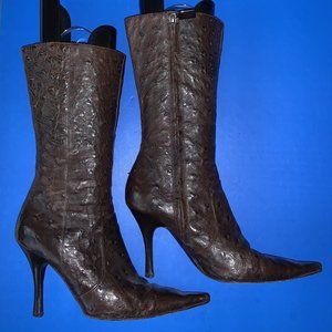 BRUNO MAGLI Brown Embossed Full Zip High Heel Knee High Boots Sz6